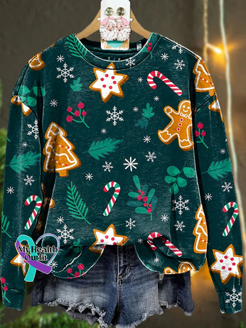Christmas Colorful Gingerbread Candy Cane Snowflake Casual Sweatshirt Multicolor / S