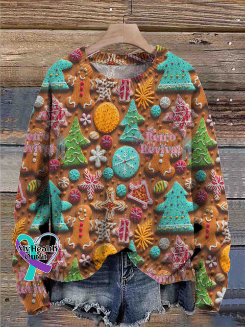 Christmas Cookie Man Round Neck Trendy Retro Casual Printed Sweater Multicolor / 5Xl