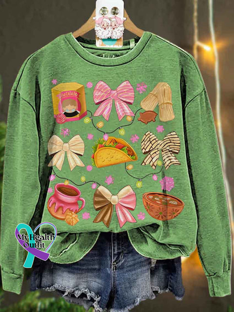 Christmas Coquette Bow Mexican Casual Sweatshirt Lightgreen / Xl