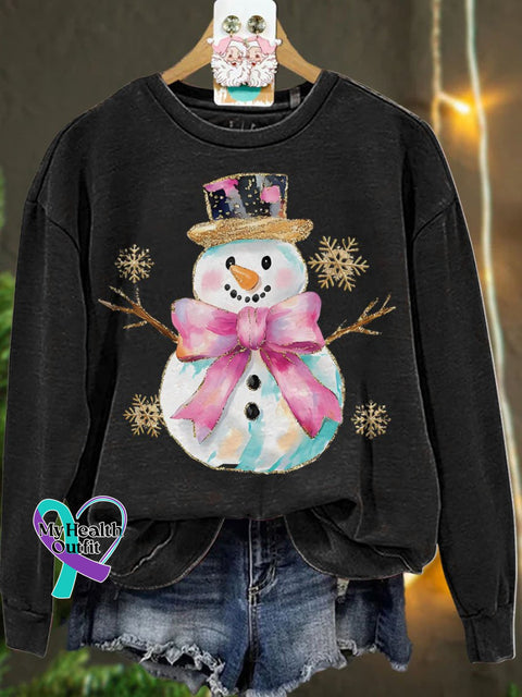 Christmas Coquette Glitter Snowman Snowflakes Casual Sweatshirt Black / S