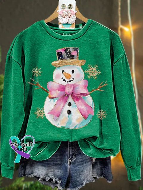 Christmas Coquette Glitter Snowman Snowflakes Casual Sweatshirt Green / S