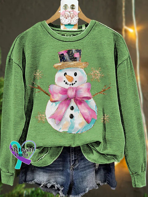 Christmas Coquette Glitter Snowman Snowflakes Casual Sweatshirt Lightgreen / S