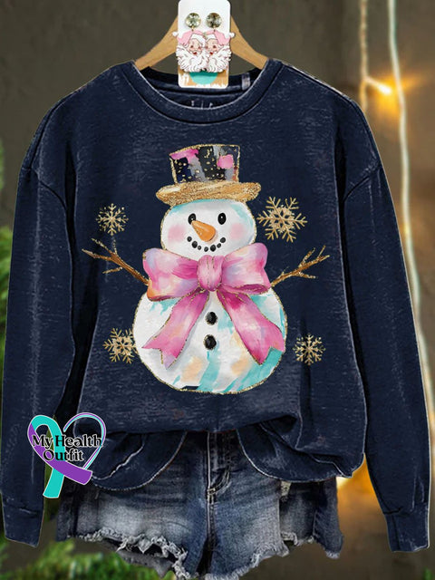 Christmas Coquette Glitter Snowman Snowflakes Casual Sweatshirt Navyblue / S