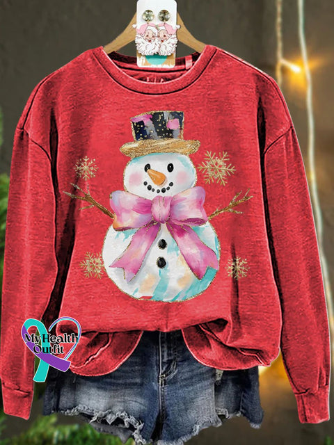 Christmas Coquette Glitter Snowman Snowflakes Casual Sweatshirt Red / S