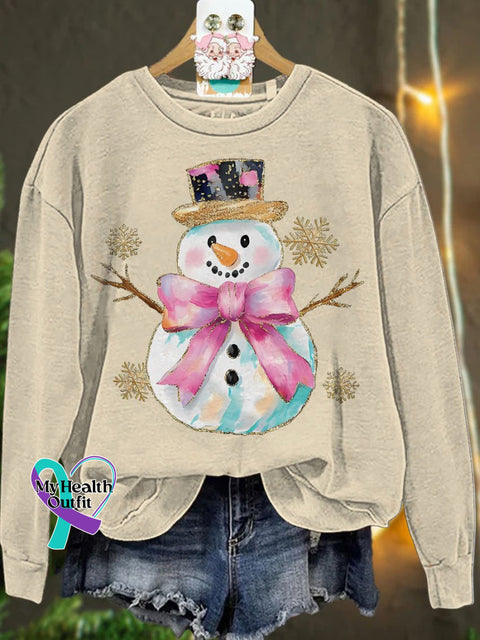 Christmas Coquette Glitter Snowman Snowflakes Casual Sweatshirt Sand / S