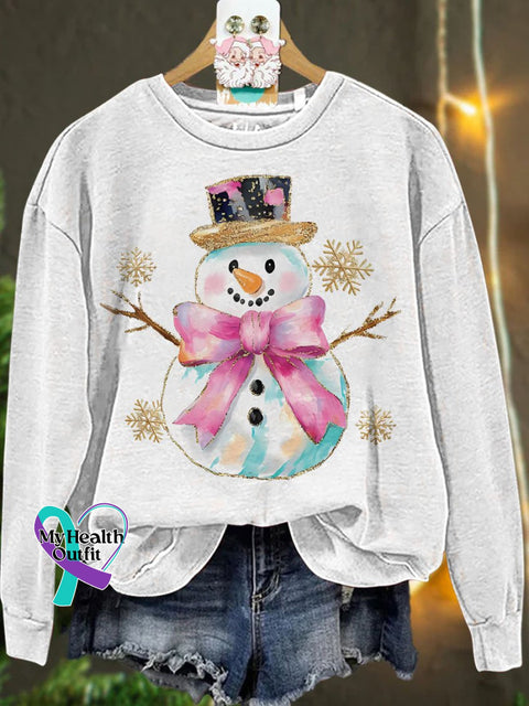 Christmas Coquette Glitter Snowman Snowflakes Casual Sweatshirt White / S