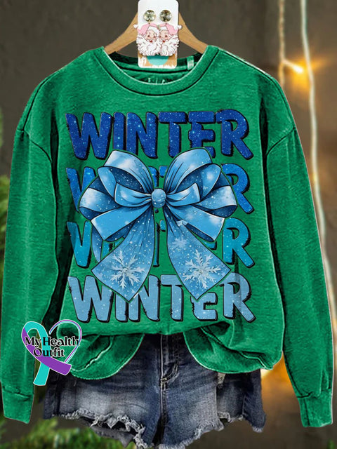 Christmas Coquette Winter Bow Winter Season Casual Sweatshirt Green / S