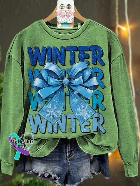 Christmas Coquette Winter Bow Winter Season Casual Sweatshirt Lightgreen / S
