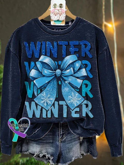 Christmas Coquette Winter Bow Winter Season Casual Sweatshirt Navyblue / S