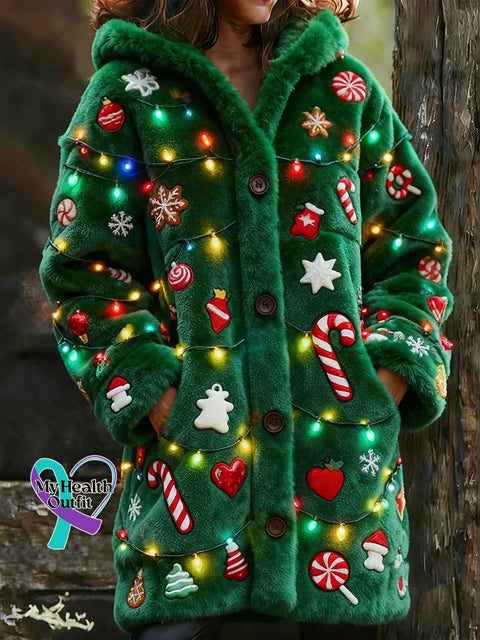 Christmas Cozy Knit Hooded Cardigan Multicolor / S
