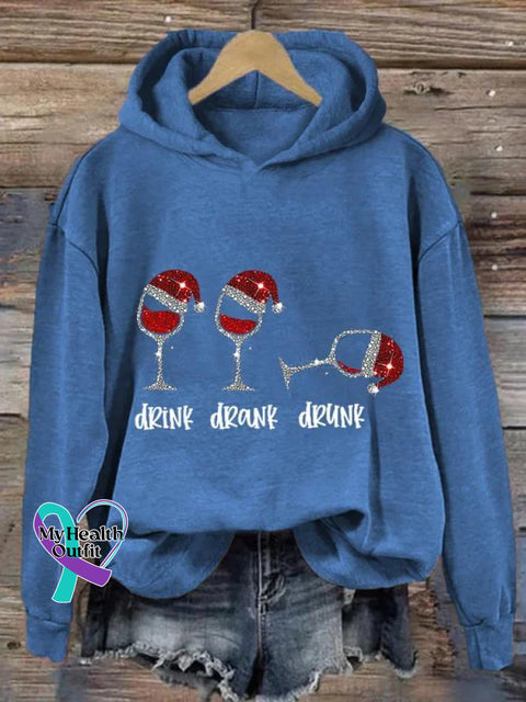 Christmas Cute Drink Drank Drunk Art Pattern Print Casual Sweatshirt Blue / S