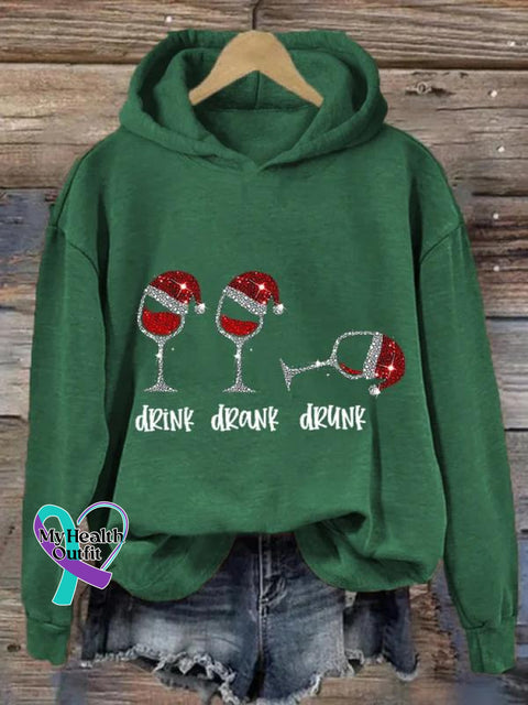 Christmas Cute Drink Drank Drunk Art Pattern Print Casual Sweatshirt Green / S