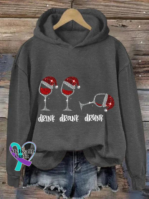 Christmas Cute Drink Drank Drunk Art Pattern Print Casual Sweatshirt Grey / S