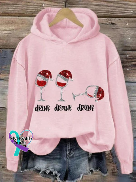 Christmas Cute Drink Drank Drunk Art Pattern Print Casual Sweatshirt Pink / S