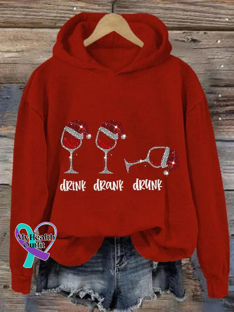 Christmas Cute Drink Drank Drunk Art Pattern Print Casual Sweatshirt Red / S