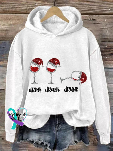 Christmas Cute Drink Drank Drunk Art Pattern Print Casual Sweatshirt White / S