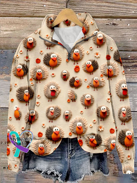 Christmas Cute Little Turkeys Print Casual Hoodie Sweatshirt Multicolor / S