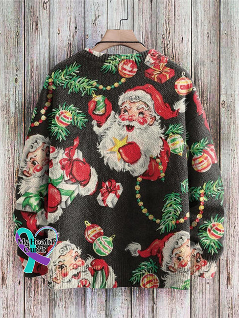 Christmas Cute Santa Claus Decoration Art Pattern Print Casual Knit Pullover Sweater