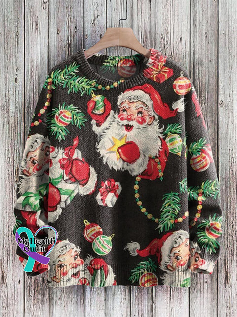 Christmas Cute Santa Claus Decoration Art Pattern Print Casual Knit Pullover Sweater Multicolor / S