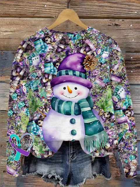 Christmas Cute Snowman Art Print Casual Sweatshirt Multicolor / S
