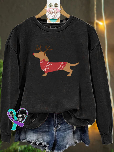 Christmas Dachshund Dog Casual Sweatshirt Black / S