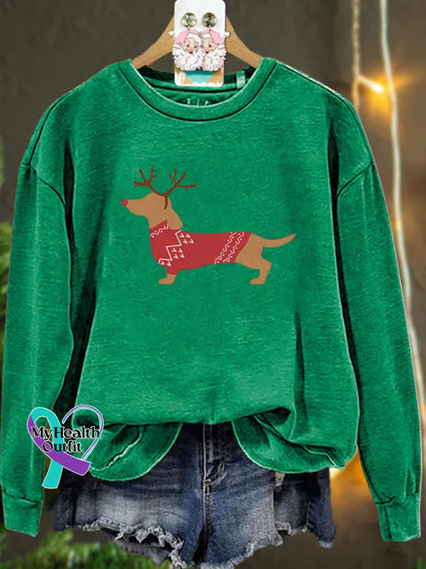 Christmas Dachshund Dog Casual Sweatshirt Green / S