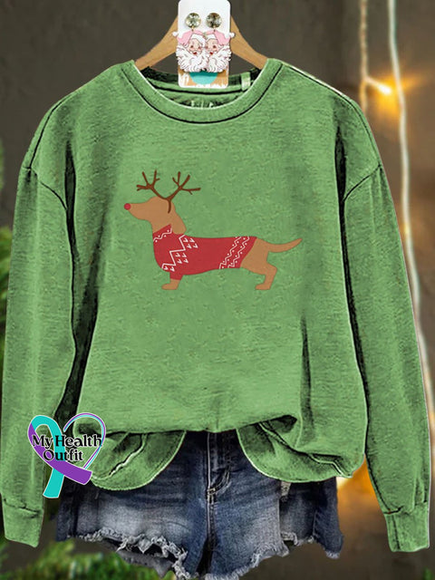 Christmas Dachshund Dog Casual Sweatshirt Lightgreen / S