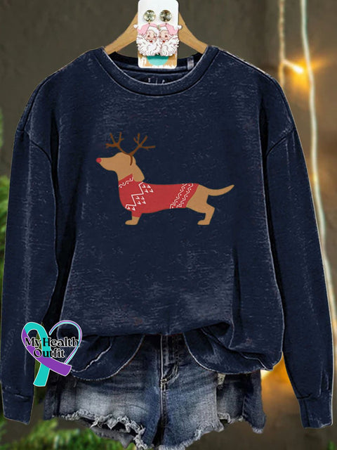 Christmas Dachshund Dog Casual Sweatshirt Navyblue / S