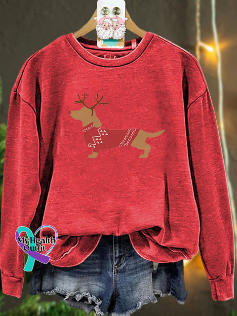 Christmas Dachshund Dog Casual Sweatshirt Red / S