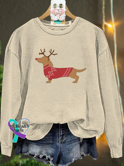 Christmas Dachshund Dog Casual Sweatshirt Sand / S