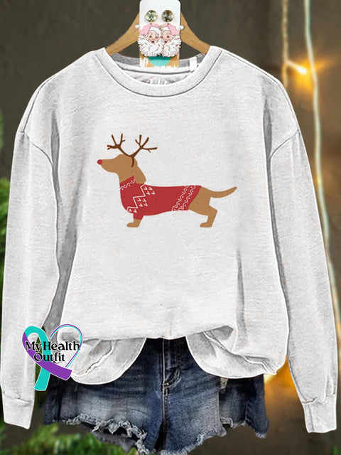 Christmas Dachshund Dog Casual Sweatshirt White / S