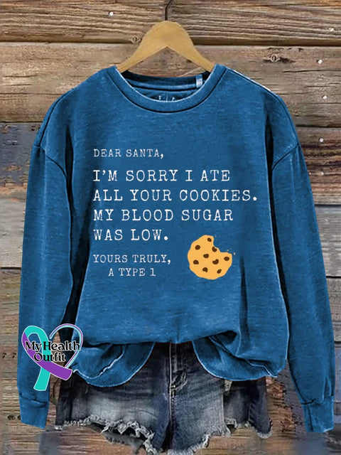 Christmas Diabetes Awareness Print Casual Sweatshirt Blue / S
