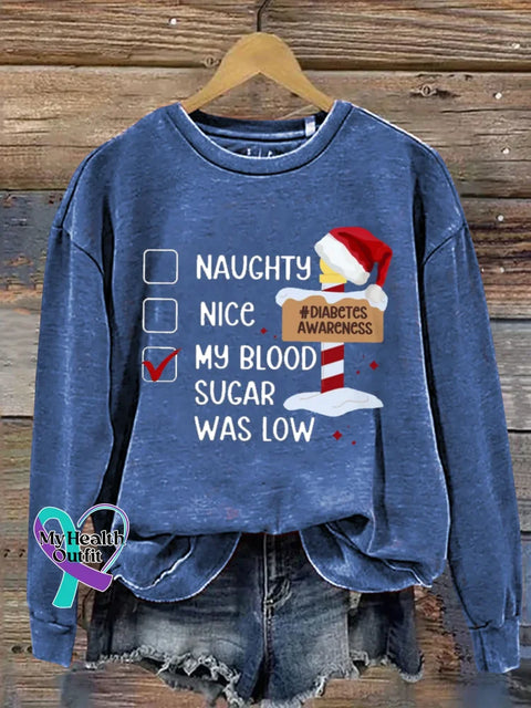 Christmas Diabetes Awareness Print Casual Sweatshirt Blue / S