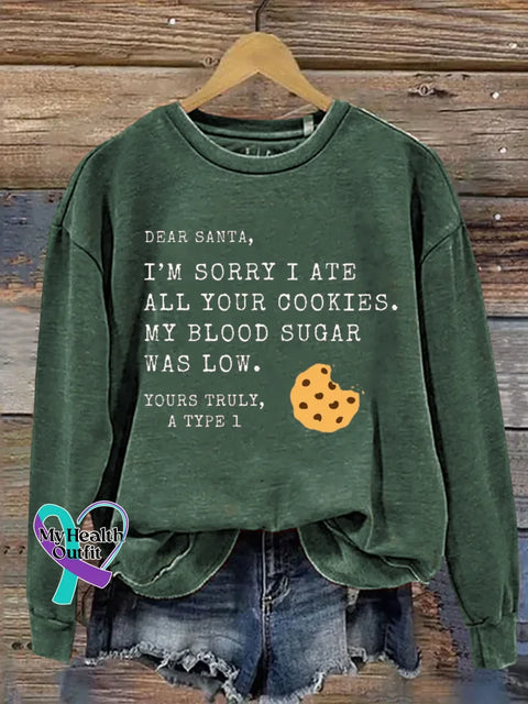 Christmas Diabetes Awareness Print Casual Sweatshirt Green / S