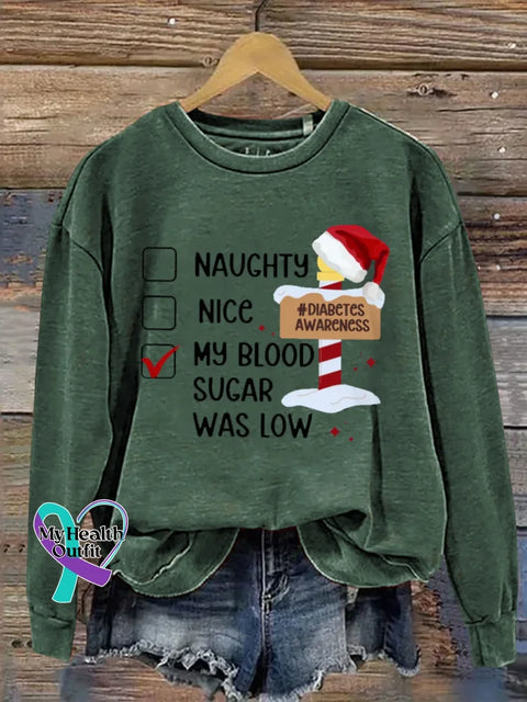 Christmas Diabetes Awareness Print Casual Sweatshirt Green / S