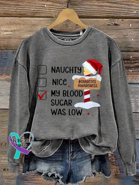 Christmas Diabetes Awareness Print Casual Sweatshirt Grey / S