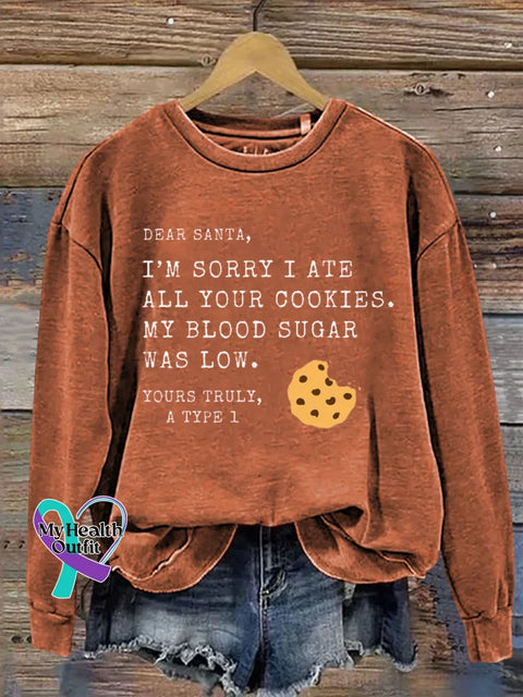 Christmas Diabetes Awareness Print Casual Sweatshirt Orange / S