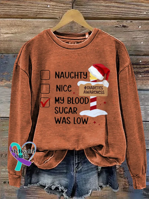 Christmas Diabetes Awareness Print Casual Sweatshirt Orange / S