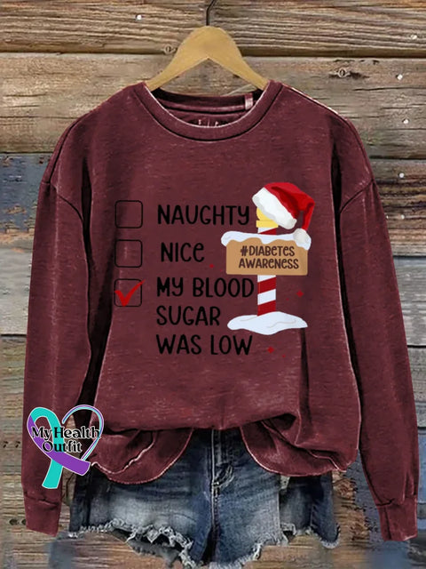 Christmas Diabetes Awareness Print Casual Sweatshirt Red / S