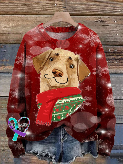 Christmas Dog Snow Gradient Funny Cute Print Knit Pullover Sweater Multicolor / S