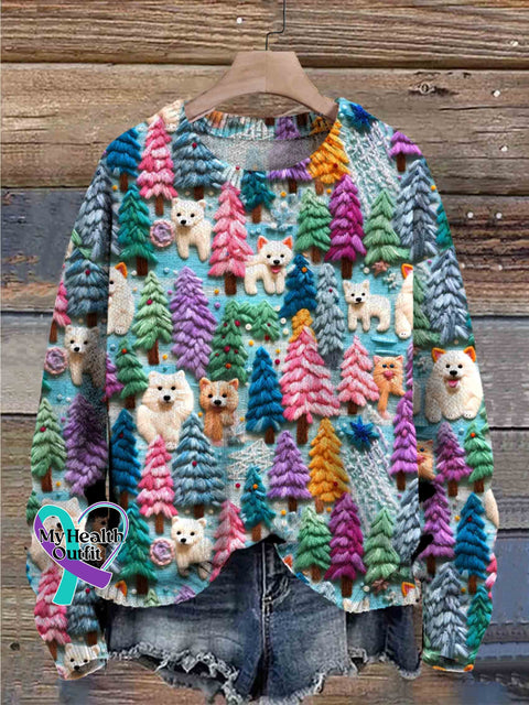 Christmas Dogs Print Knit Pullover Sweater Multicolor / 2Xl