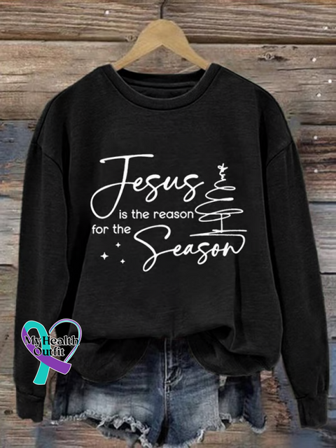 Christmas Faith Print Casual Sweatshirt Black / S