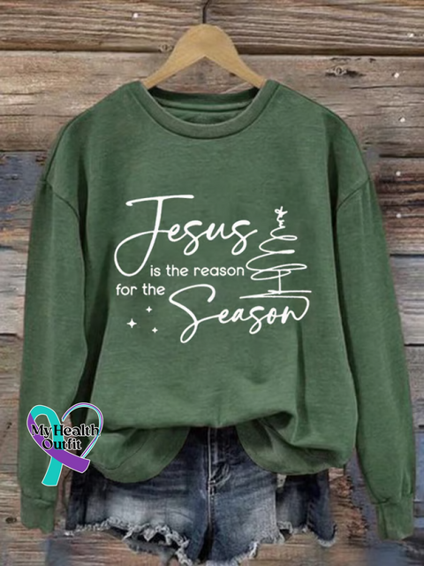 Christmas Faith Print Casual Sweatshirt Green / S
