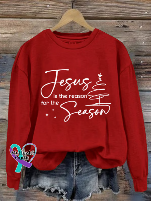 Christmas Faith Print Casual Sweatshirt Red / S