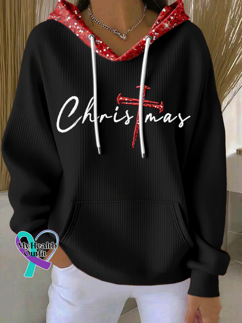 Christmas Faith Print Cotton Casual Hoodie Sweatshirt Black / S