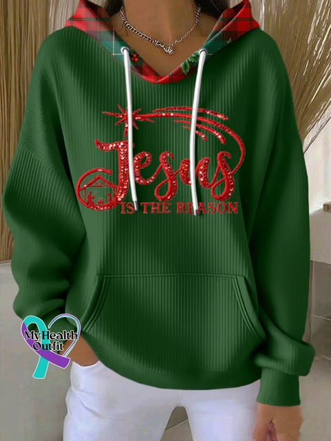 Christmas Faith Print Cotton Casual Hoodie Sweatshirt Green / S
