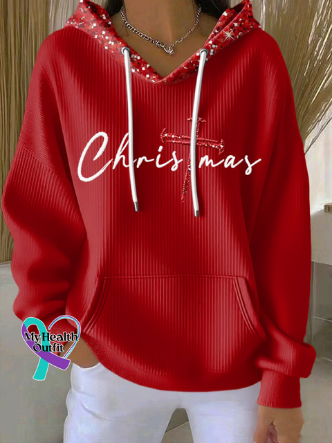 Christmas Faith Print Cotton Casual Hoodie Sweatshirt Red / S