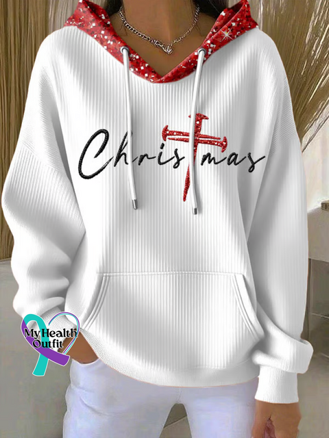 Christmas Faith Print Cotton Casual Hoodie Sweatshirt White / S