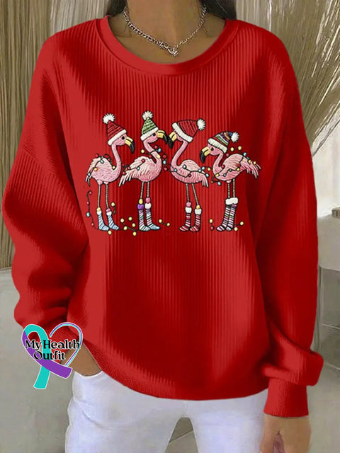 Christmas Flamingo Art Print Casual Sweatshirt Red / S