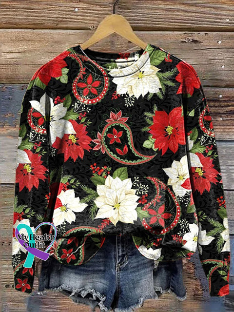Christmas Flowers Print Casual Sweatshirt Multicolor / S